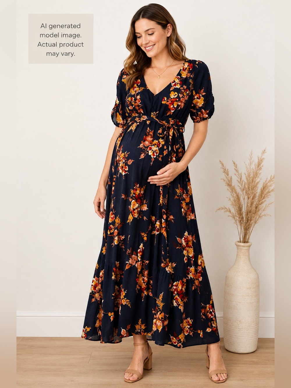 Isabel Maternity Ingrid & Isabel Floral Maxi Dress Navy Tie Waist Small - Picture 2 of 12